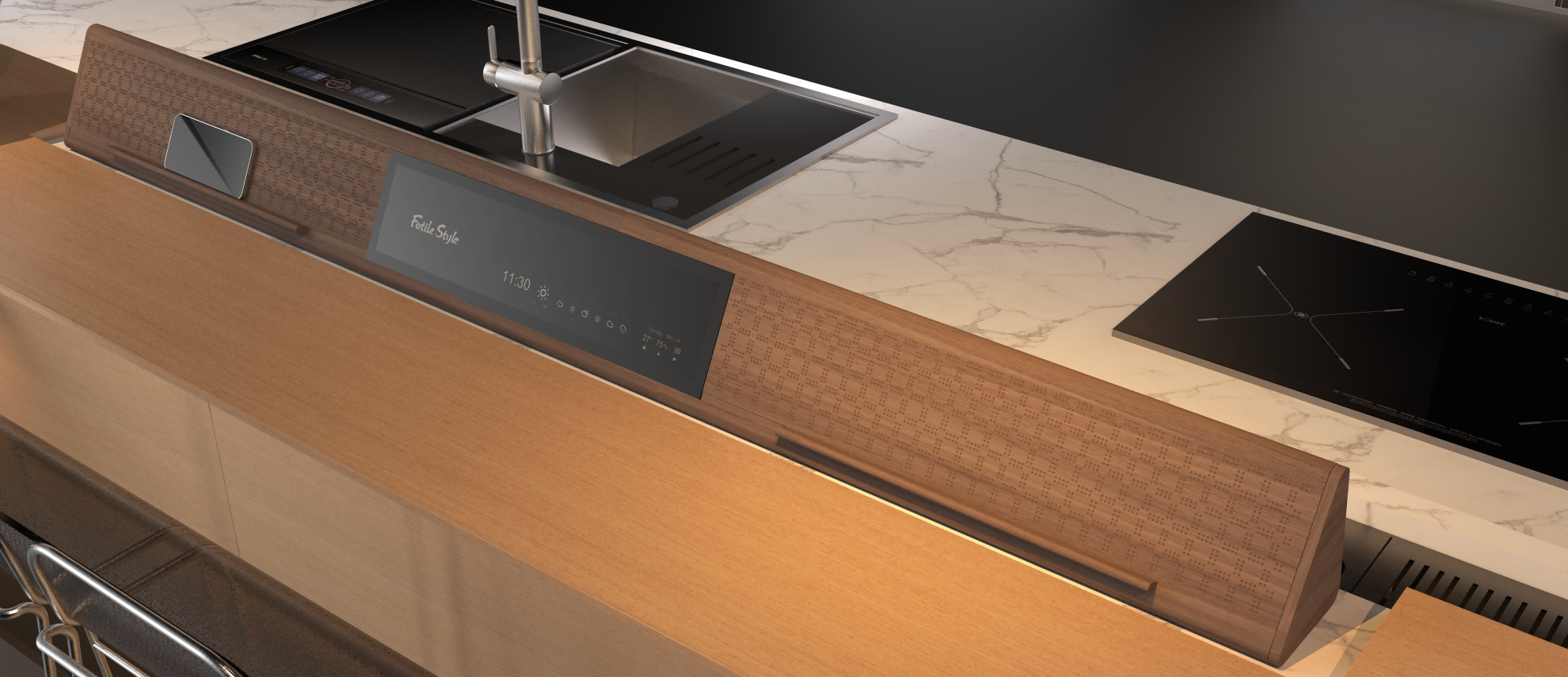 Woven pattern island shelf